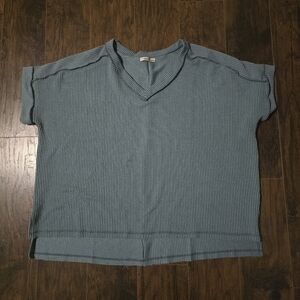 Zenana | Turquoise Ribbed V-Neck 2x/3x